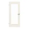 Zestaw drzwi wewnętrznych: drzwi gładkie premium, biały lakier RAL 9010, reversyjne, z przeszkleniem LA-60, ościeżnicą i klamką.