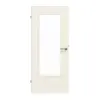 Zestaw drzwi wewnętrznych gładkich premium, biały lakier RAL 9010, reversyjne z przeszkleniem LA-DIN, z ościeżnicą i klamką.