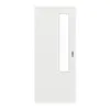 GARANT Drzwi przesuwne, matowe, biały lakier 9016 G-TEC z przeszkleniem LA-5 po stronie zamka