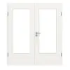 HUGA drzwi dwuskrzydłowe biały lakier dekor podobny do RAL 9016 Durat Basic z przeszkleniem LA-DIN z ościeżnicą