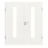 HUGA drzwi dwuskrzydłowe biały lakier dekor podobny do RAL 9016 Durat Basic z przeszkleniem LA 24 na środku z ościeżnicą