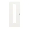 HUGA drzwi przesuwne biały lakier dekor podobny do RAL 9016 Durat Basic z przeszkleniem LA 24 na środku