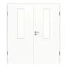 HUGA drzwi dwuskrzydłowe biel ultramatowa Durat Basic Versio z przeszkleniem LA 4 z ościeżnicą