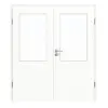 HUGA drzwi dwuskrzydłowe biel ultramatowa Durat Basic Versio z przeszkleniem LA 7 z ościeżnicą
