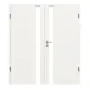 HUGA drzwi dwuskrzydłowe Smart 1 biały lakier dekor podobny do RAL 9016 Durat Concept z przeszkleniem od strony zamka z ościeżnicą