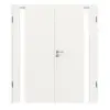 HUGA drzwi dwuskrzydłowe Smart 1 biały lakier dekor podobny do RAL 9016 Durat Concept z wycięciem na szybę po stronie zawiasów z ościeżnicą