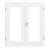 HUGA drzwi dwuskrzydłowe biały lakier dekor podobny do RAL 9016 Durat Basic z wycięciem na szybę LA 8 z ościeżnicą