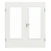 WESTAG drzwi dwuskrzydłowe sira biały (podobny do RAL 9003) WestaLack Soft z wycięciem na szybę LA-DIN z ościeżnicą