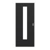 LEBO Drzwi przesuwne strukturalne czarne podobne do RAL 9005 wersja z przeszkleniem LA 24 na środku