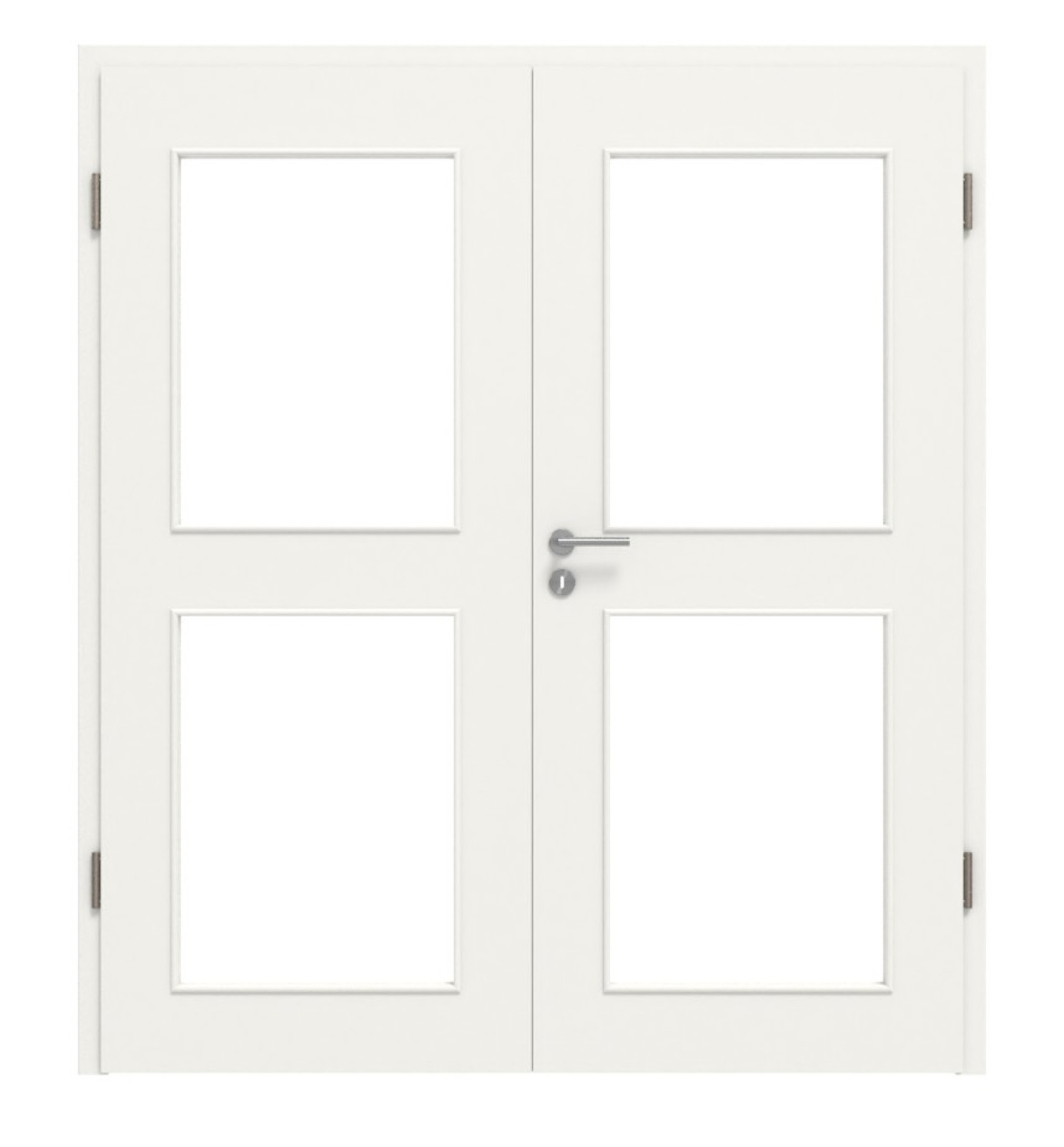 Widok z przodu białej podobnej do RAL 9016 LA 12 Basic lakierowanej podwójnej drzwi z ościeżnicą - Huga