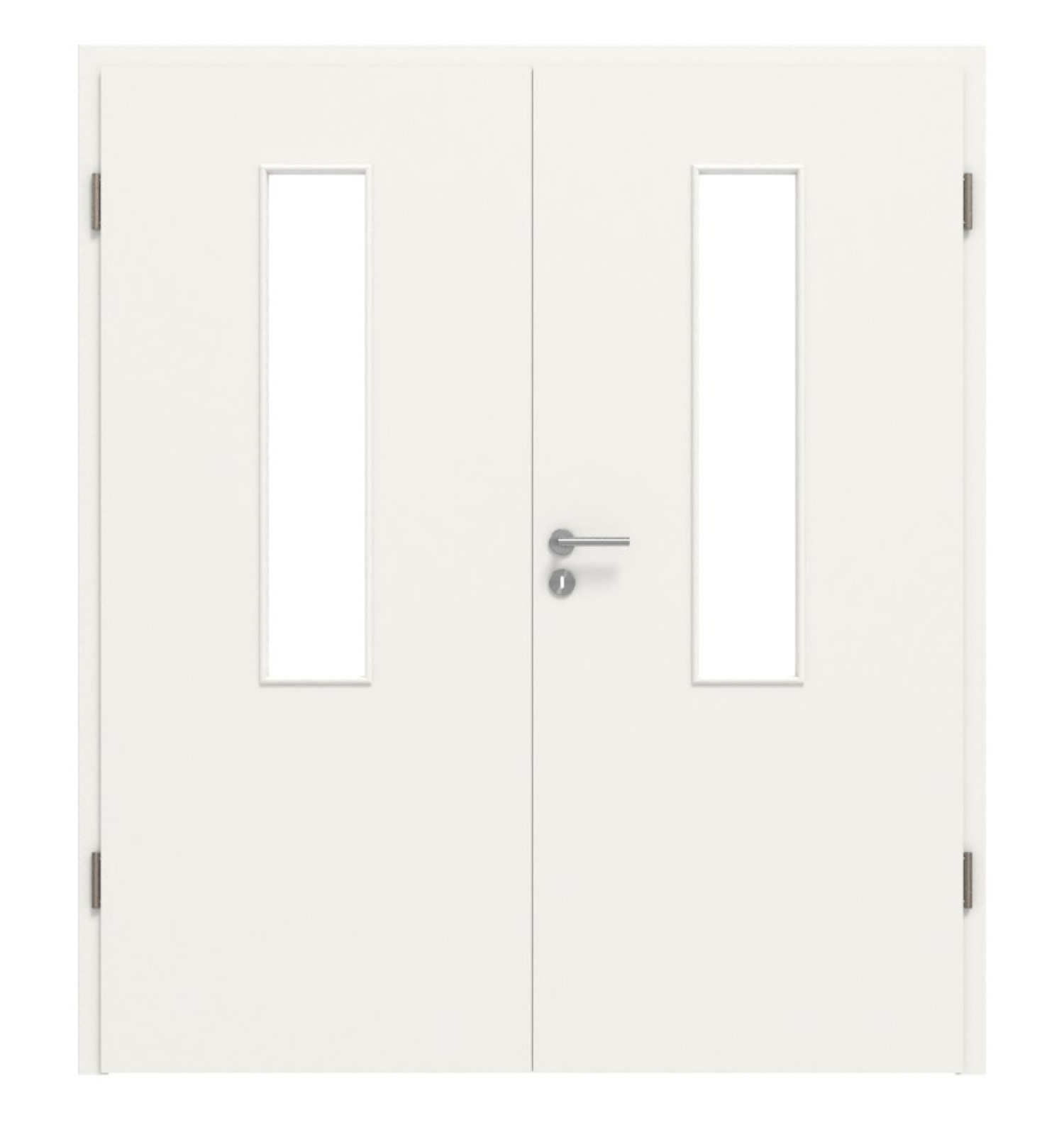Widok z przodu białej podobnej do RAL 9016 LA 4 środkowej podstawowej lakierowanej podwójnej drzwi w tym z ościeżnicą - Huga