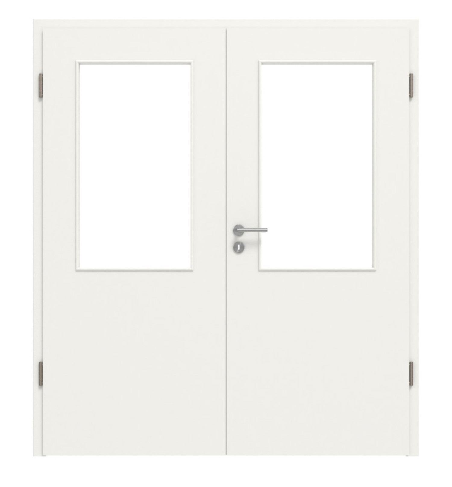 Widok z przodu białej, podobnej do RAL 9016 LA 7 Basic lakierowanej podwójnej drzwi w zestawie z ościeżnicą - Huga