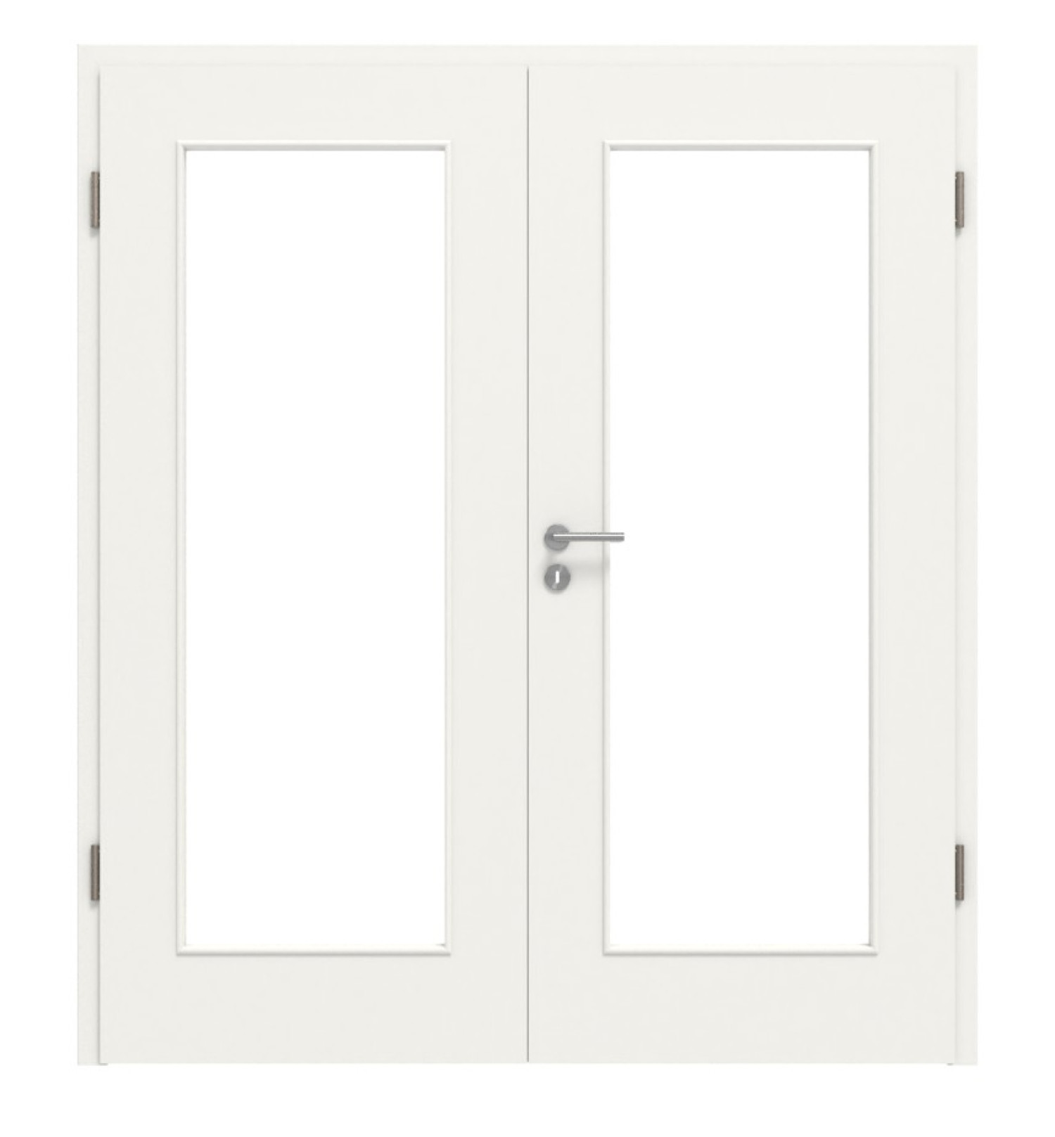 Widok z przodu białej, podobnej do RAL 9016 LA 8 Basic lakierowanej podwójnej drzwi z ościeżnicą - Huga