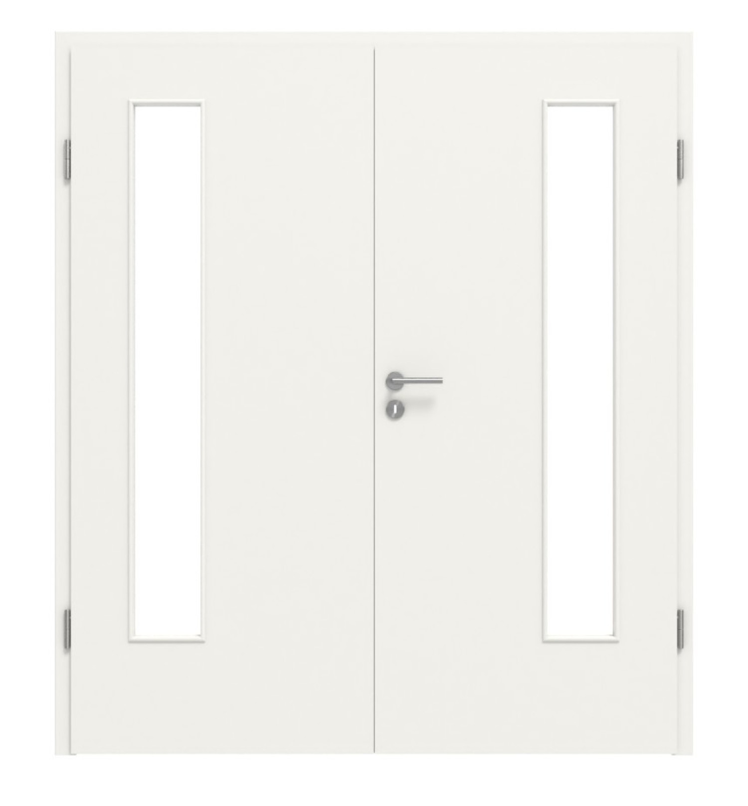 Widok z przodu białej podobnej do RAL 9016 LA 24 z zawiasami podstawowej lakierowanej podwójnej drzwi w komplecie z ościeżnicą - Huga