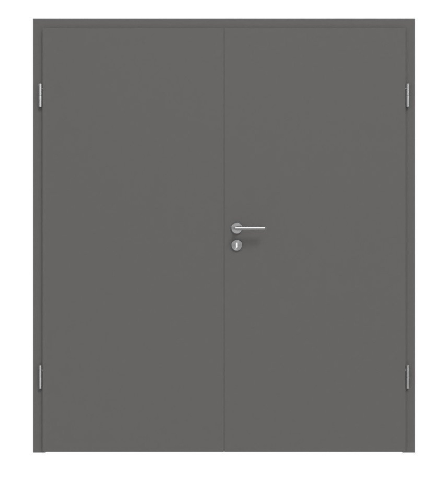 Widok z przodu podwójnych drzwi Huga Hygge szary RAL 7037 lakier Basic z ościeżnicą