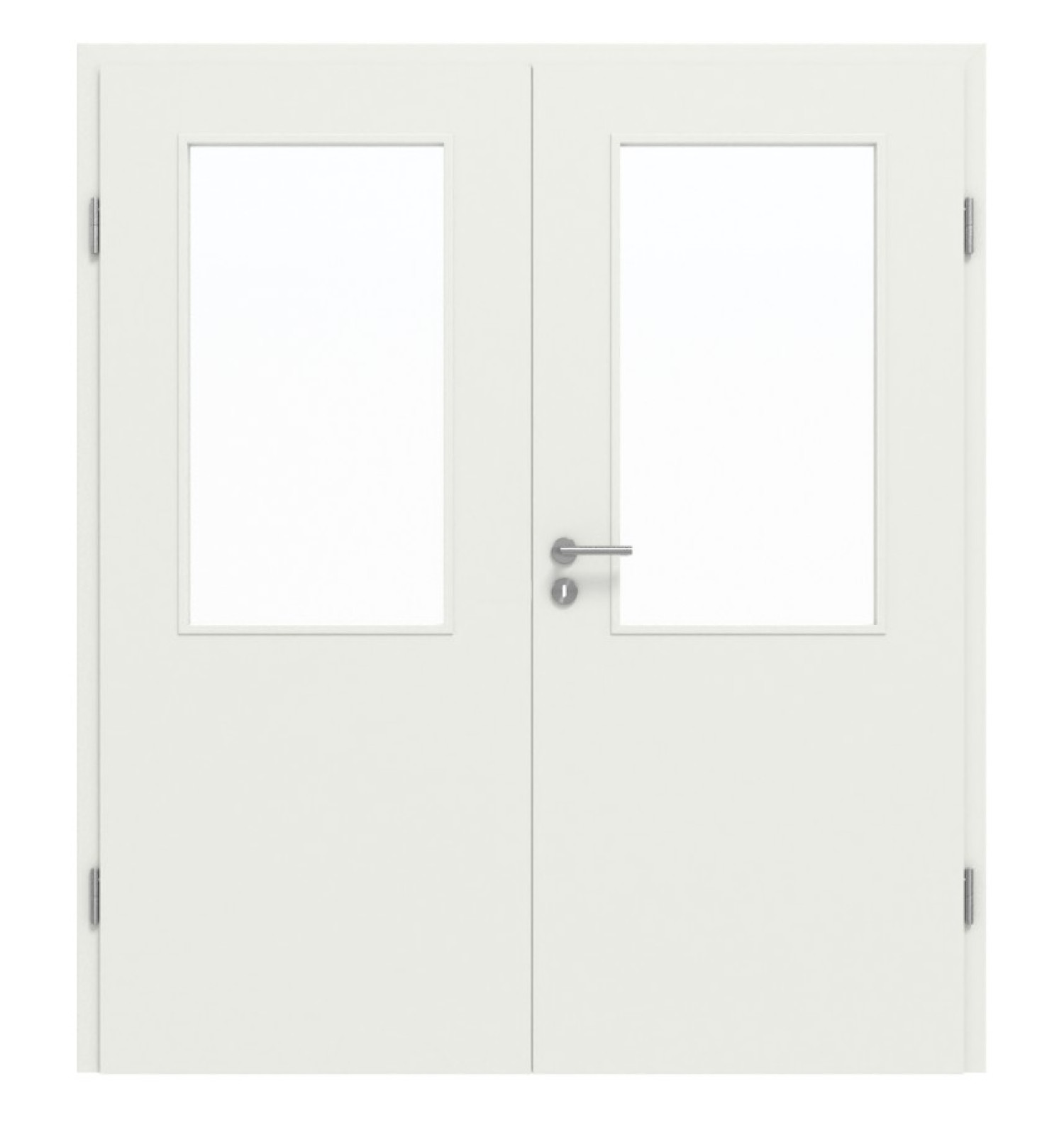Widok z przodu podwójnych drzwi Basic Białe lakierowane podobne do RAL 9003 4.16 z przeszkleniem z ościeżnicą