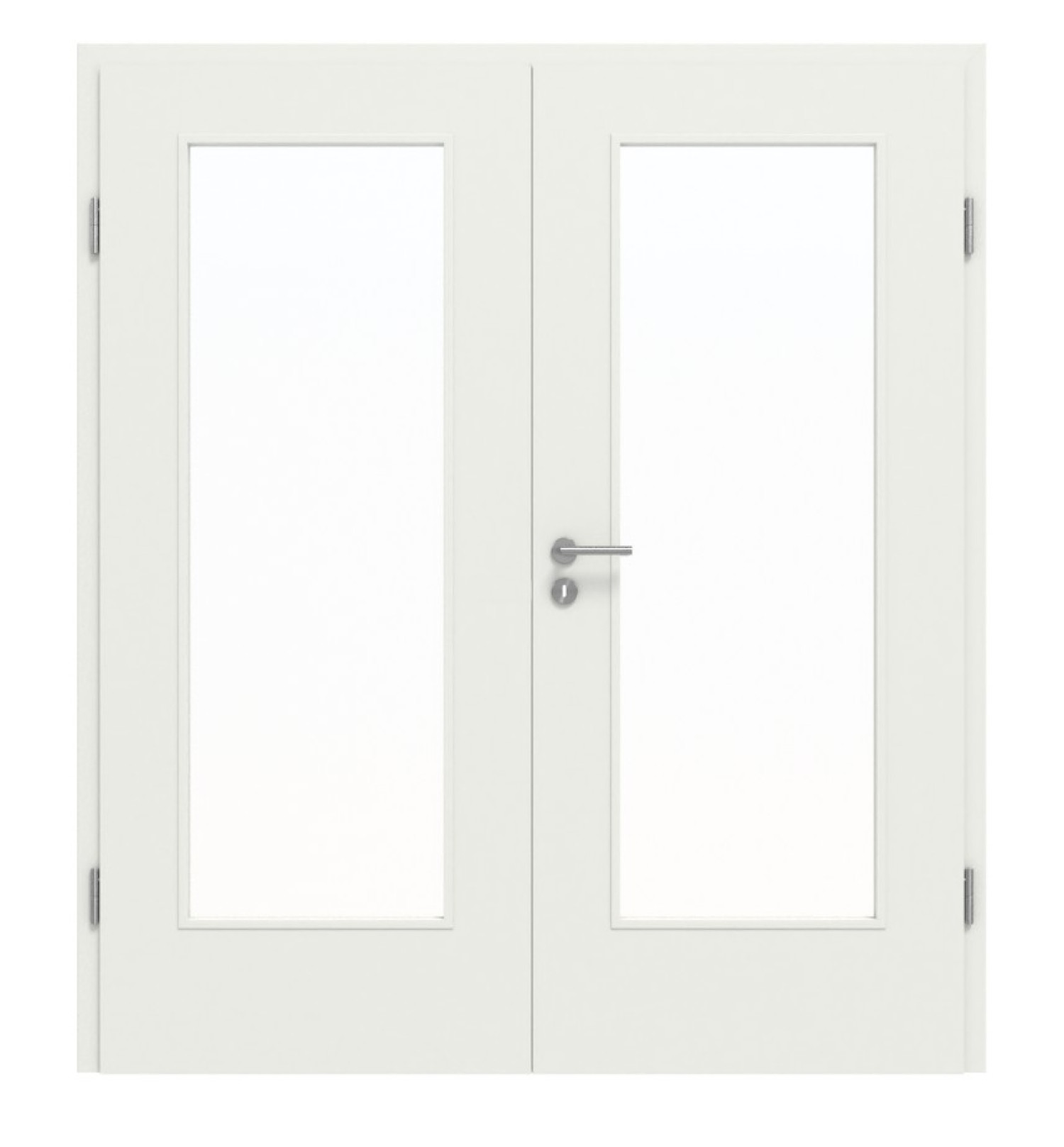 Widok frontowy drzwi podwójnych Basic Białe lakierowane podobne do RAL 9003 4.17 z przeszkleniem z ościeżnicą