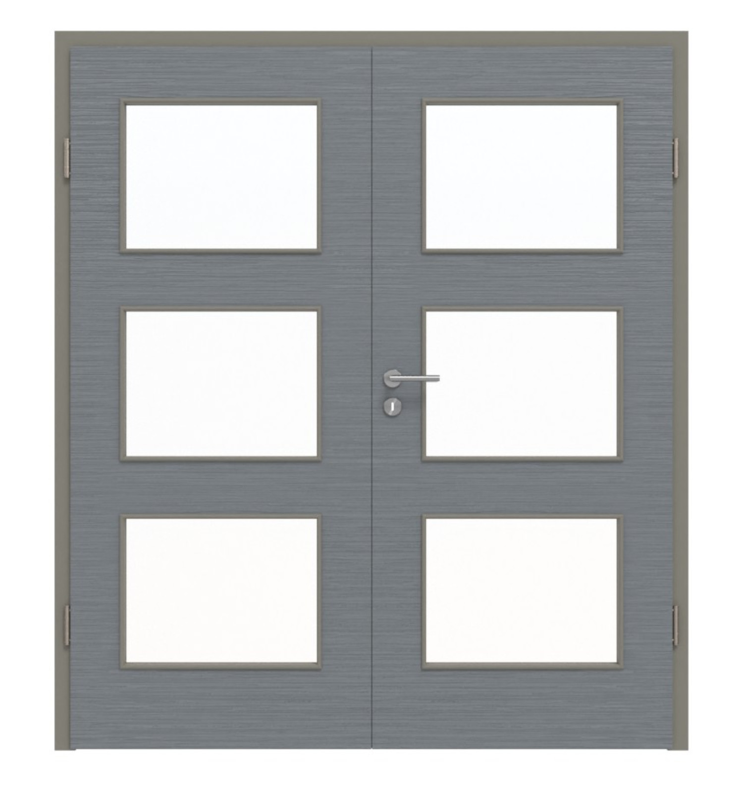 Widok z przodu podwójnych drzwi LA 11 Struktura Hygge Szary Basic z ościeżnicą - Huga