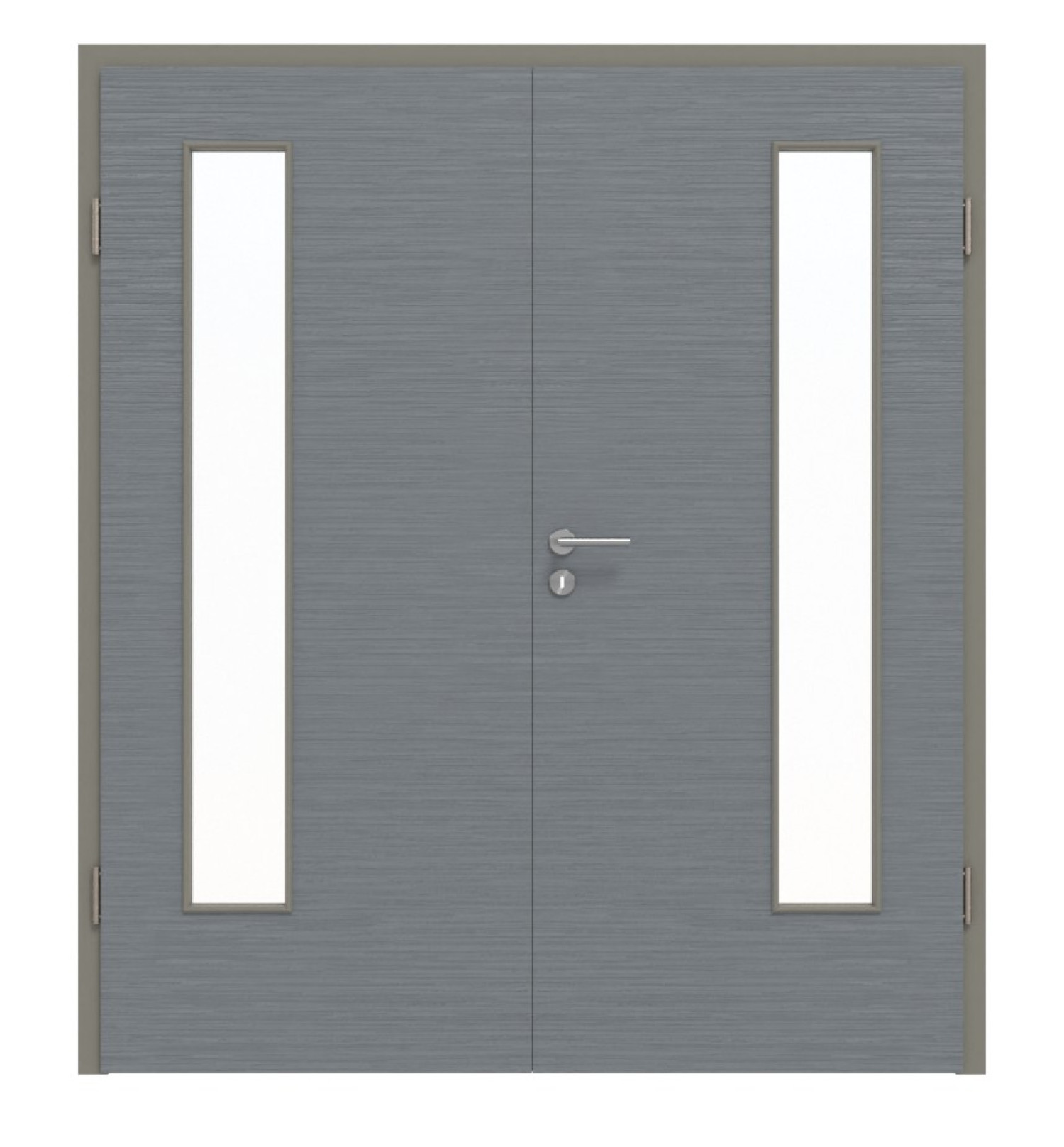 Widok z przodu podwójnych drzwi LA 24 z zawiasami, strukturalne, Hygge Szary Basic z ościeżnicą - Huga