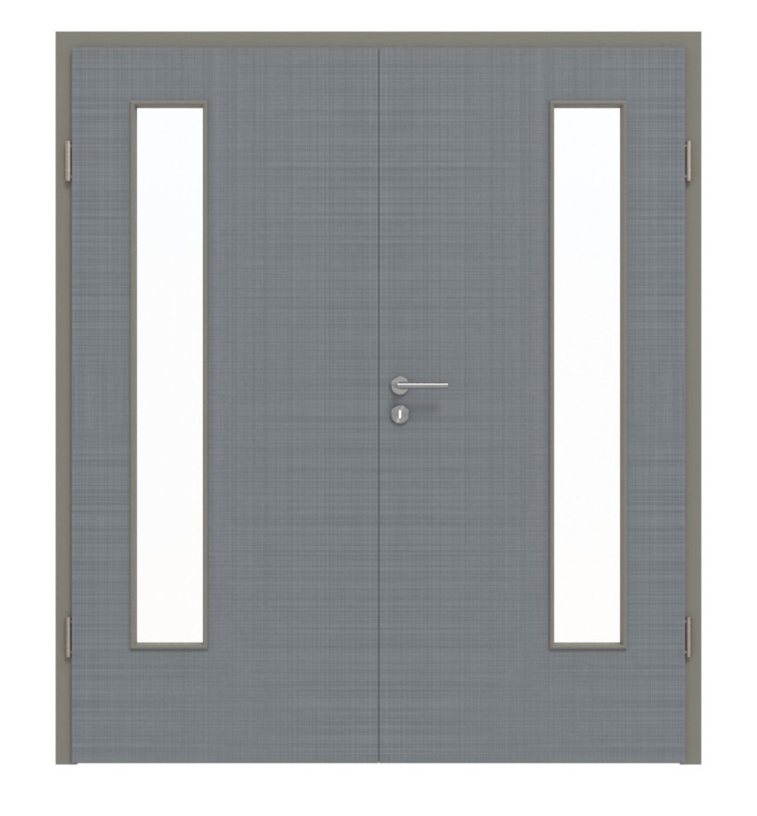 Widok z przodu podwójnych drzwi LA 24 z zawiasami po stronie Cotton like Hygge Szary Basic z ościeżnicą - Huga
