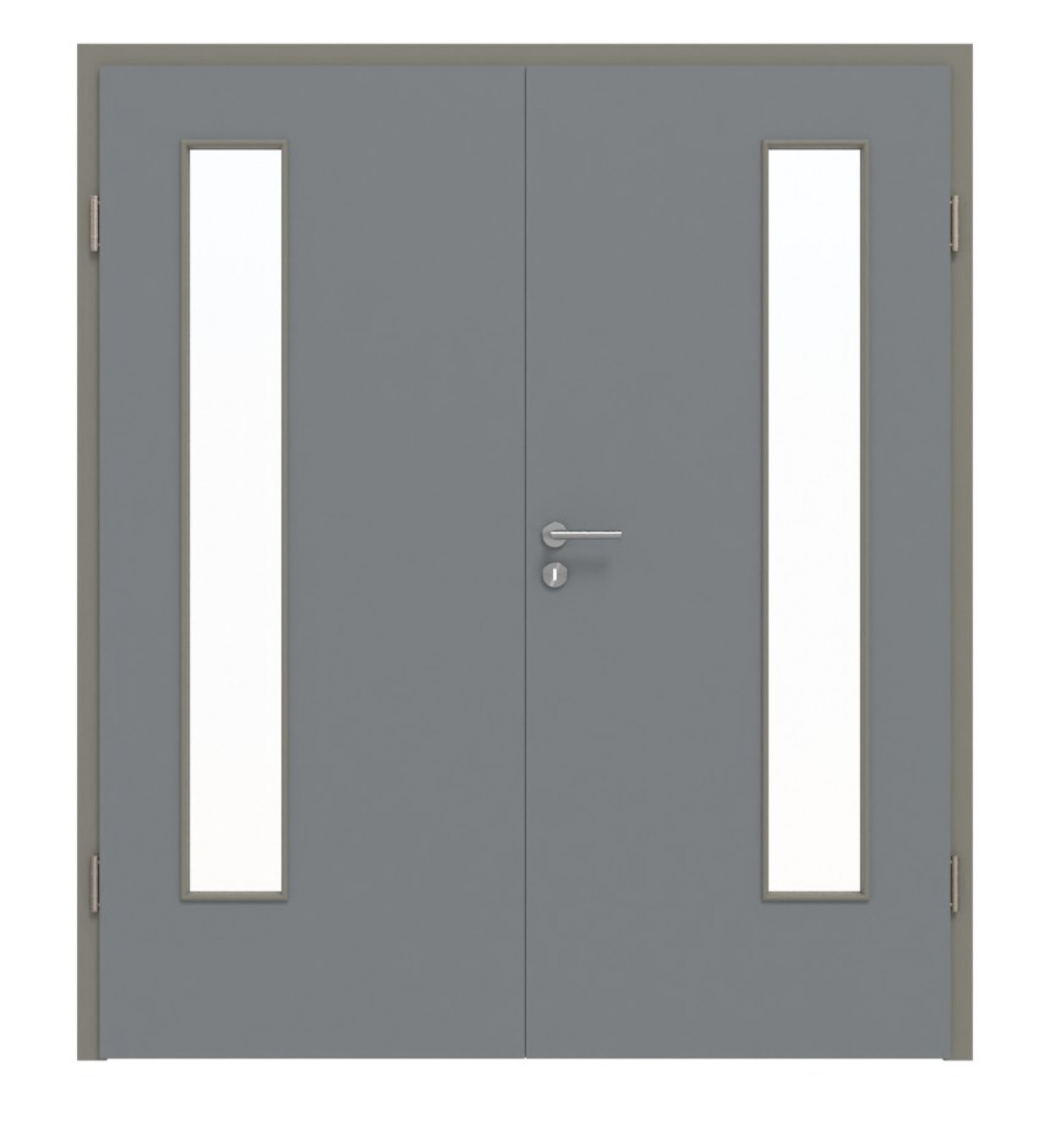 Widok z przodu podwójnych drzwi LA 24 z zawiasami Ultramat Hygge Szary Basic z ościeżnicą - Huga
