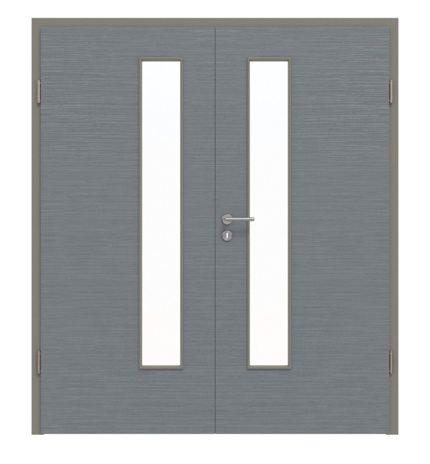 Widok z przodu podwójnych drzwi LA 24 z zamkiem, strukturalne Hygge Szare Basic z ościeżnicą - Huga