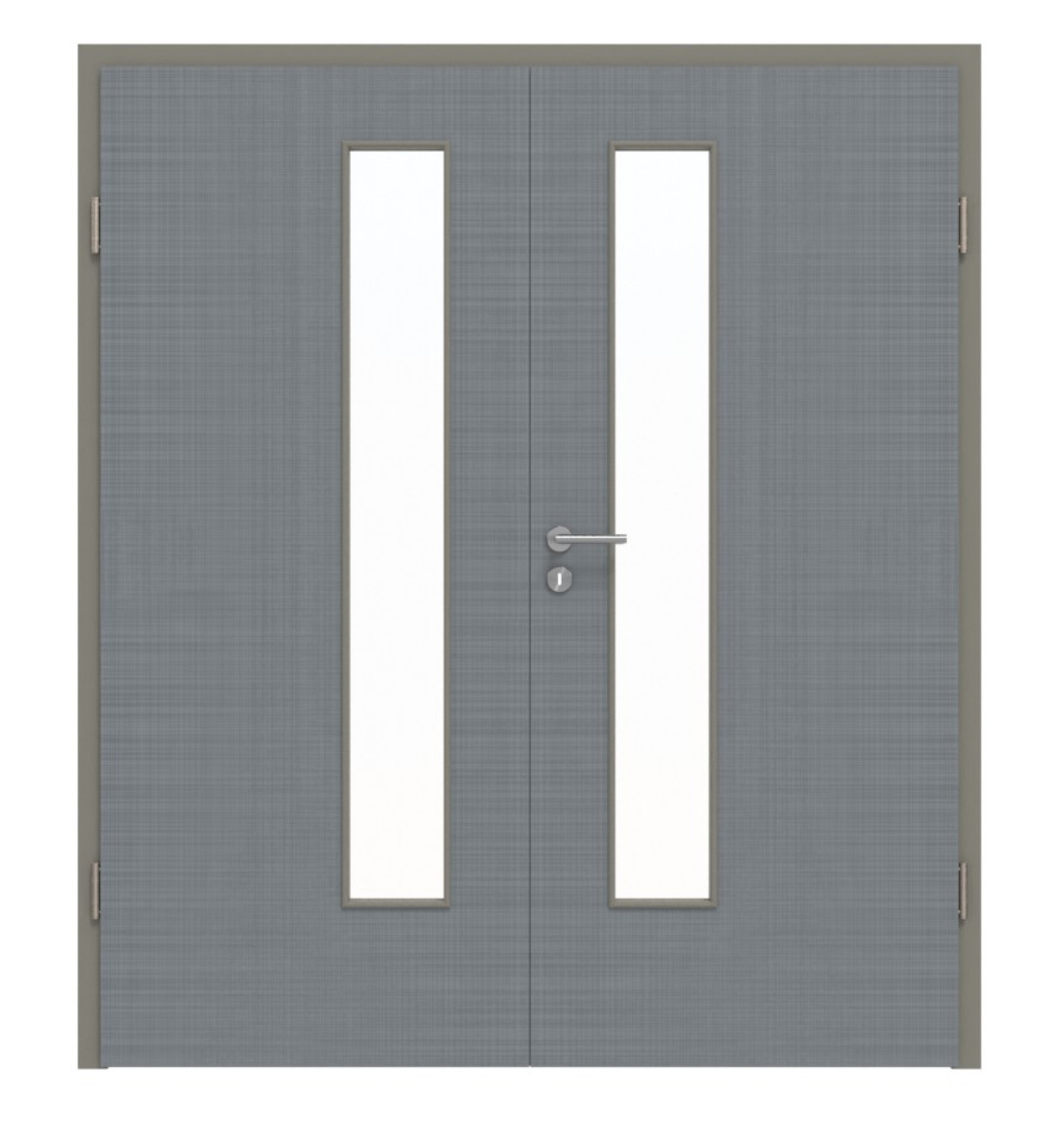 Widok z przodu podwójnych drzwi LA 24 od strony zamka Cotton like Hygge Szary Basic z ościeżnicą - Huga
