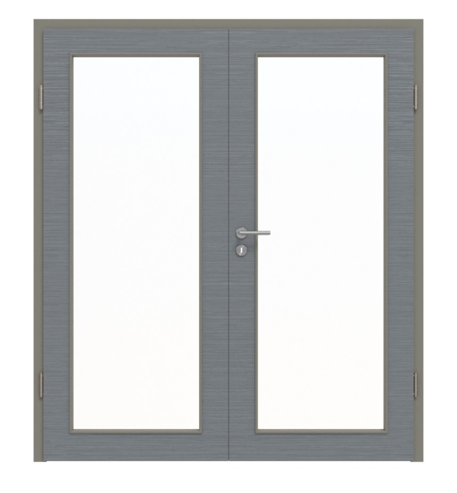 Widok z przodu podwójnych drzwi LA 27 Strukturalne Hygge Szare Basic z ościeżnicą - Huga