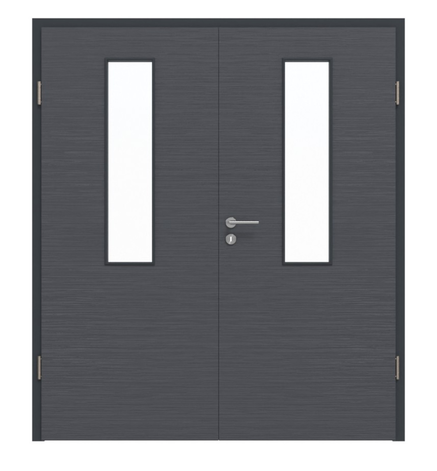 Widok frontowy podwójnych drzwi LA 4 Struktura Antracytowa Basic z ościeżnicą - Huga