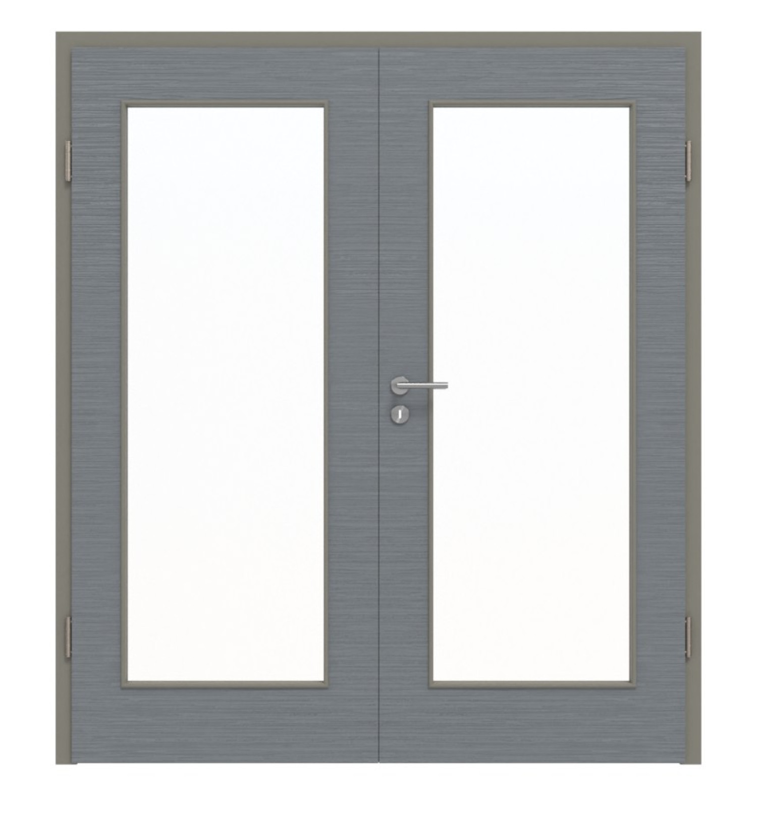 Widok z przodu podwójnych drzwi LA 8 Struktura Hygge Szary Basic z ościeżnicą - Huga