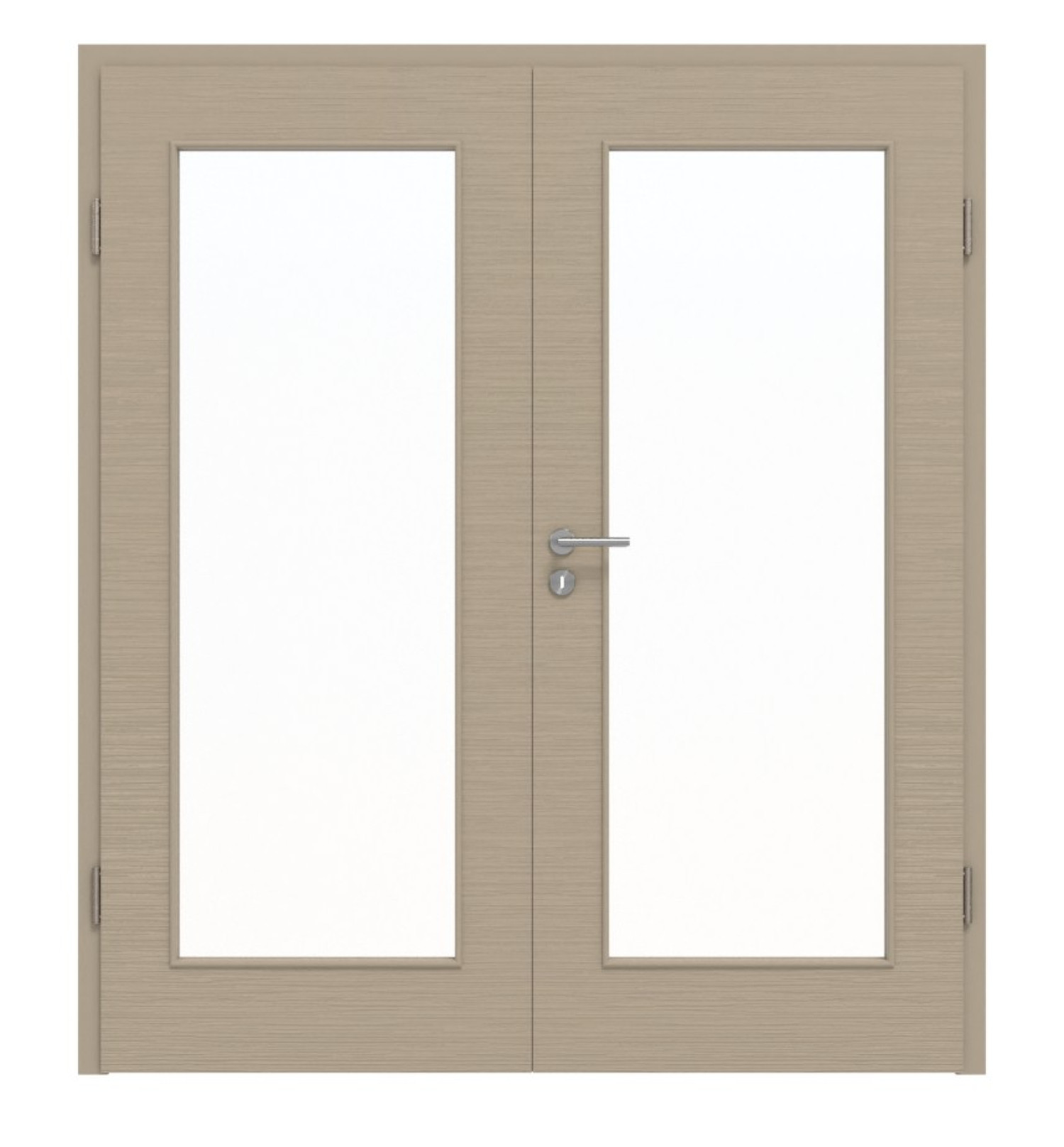 Widok z przodu podwójnych drzwi LA 8 Struktura Taupe Basic z ościeżnicą - Huga