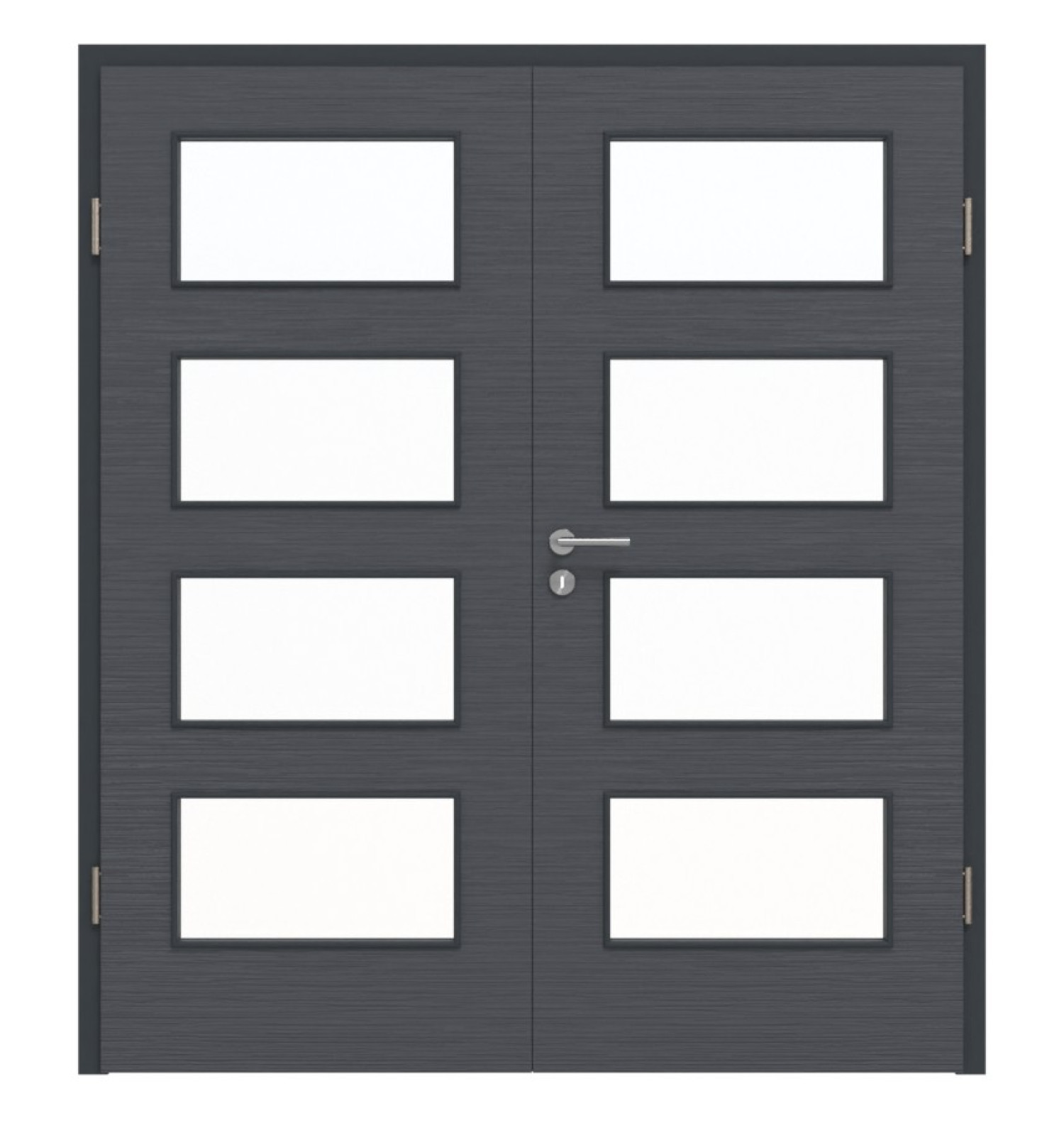 Widok frontowy podwójnych drzwi LA 9 Struktura Antracytowa Basic z ościeżnicą - Huga