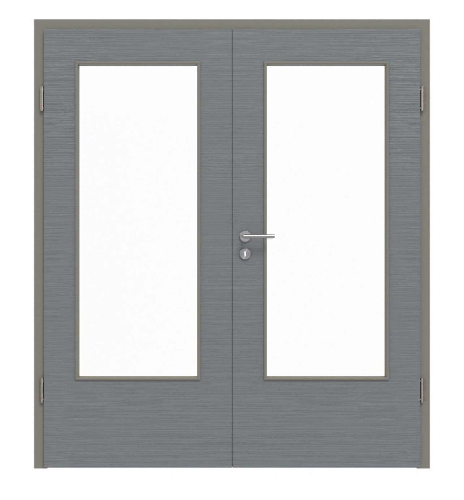 Widok frontowy podwójnych drzwi LA-DIN Struktura Hygge Szary Basic z ościeżnicą - Huga