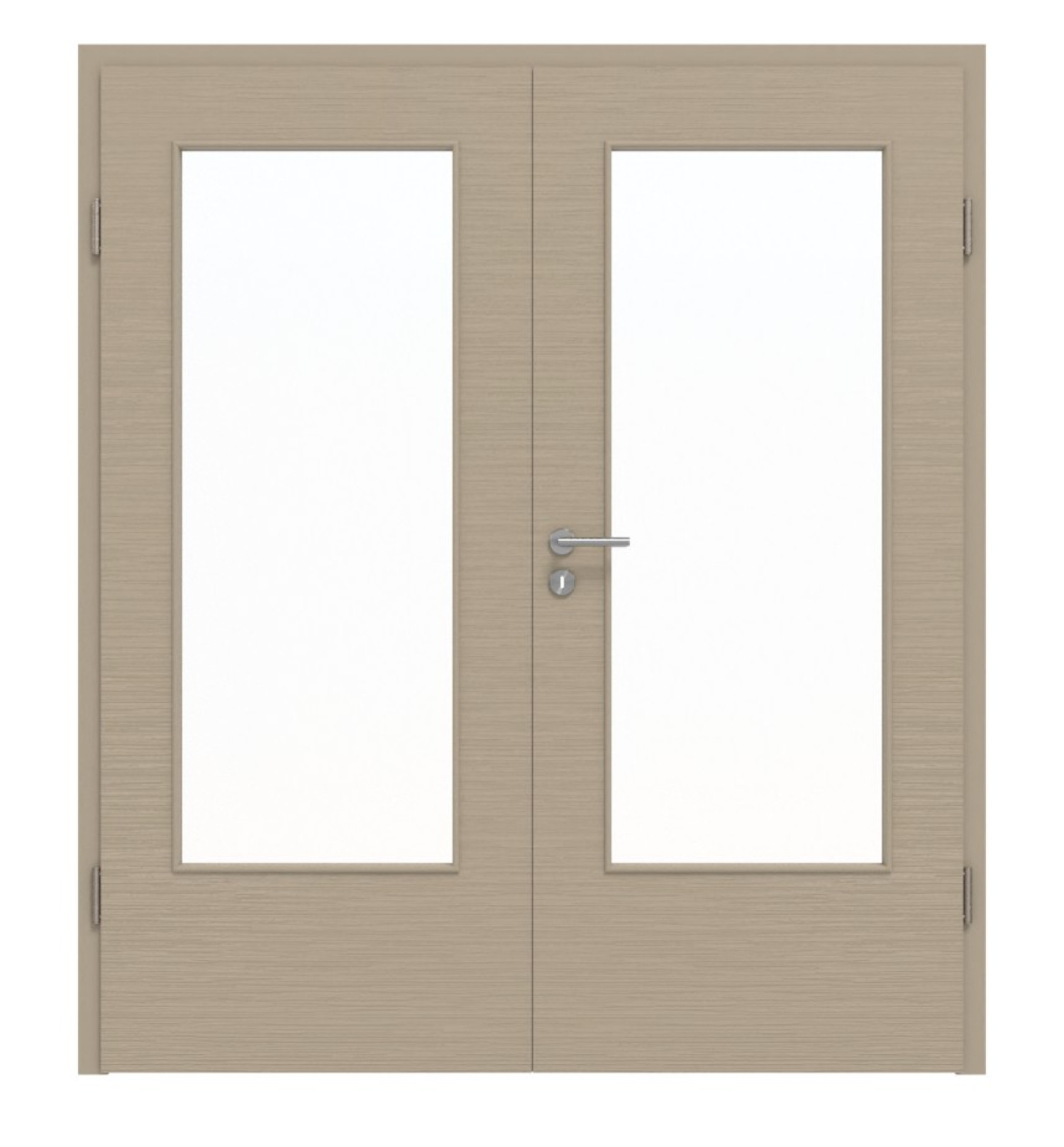 Widok z przodu podwójnych drzwi LA-DIN Struktura Taupe Basic z ościeżnicą - Huga