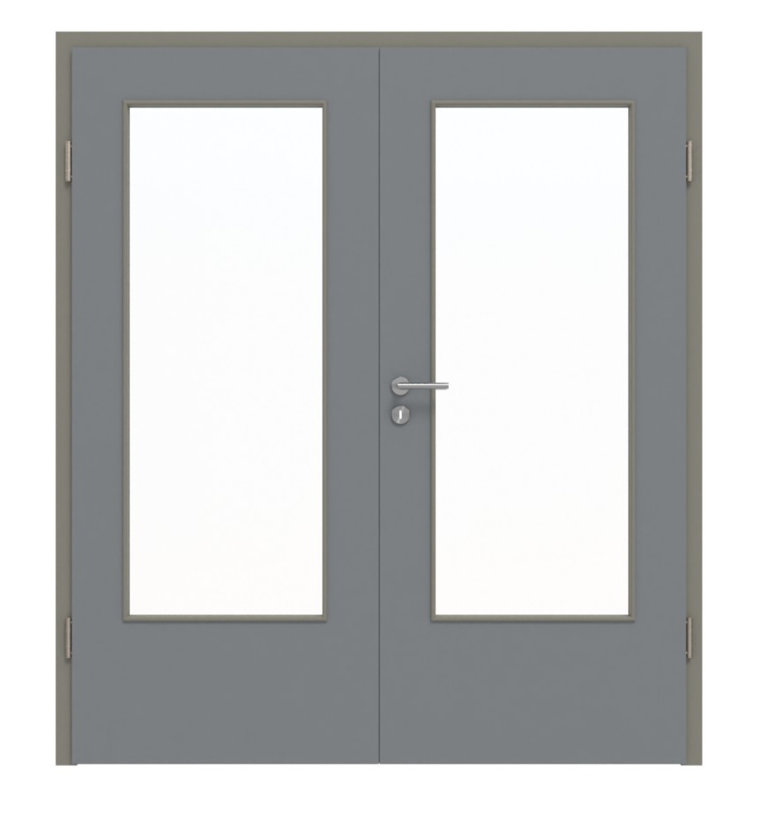 Widok z przodu podwójnych drzwi LA-DIN Ultramat Hygge Szary Basic z ościeżnicą - Huga