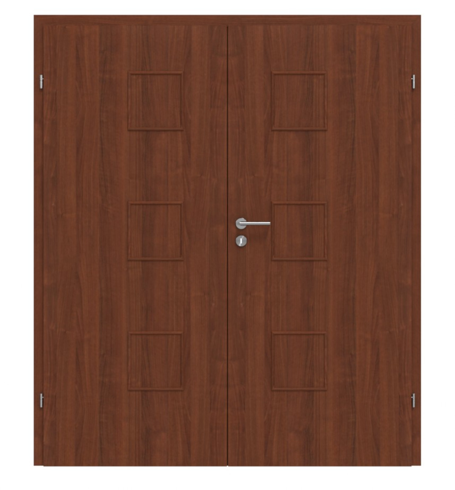 Widok frontowy drzwi podwójnych Dexo M1 orzech Folia dekoracyjna z ościeżnicą