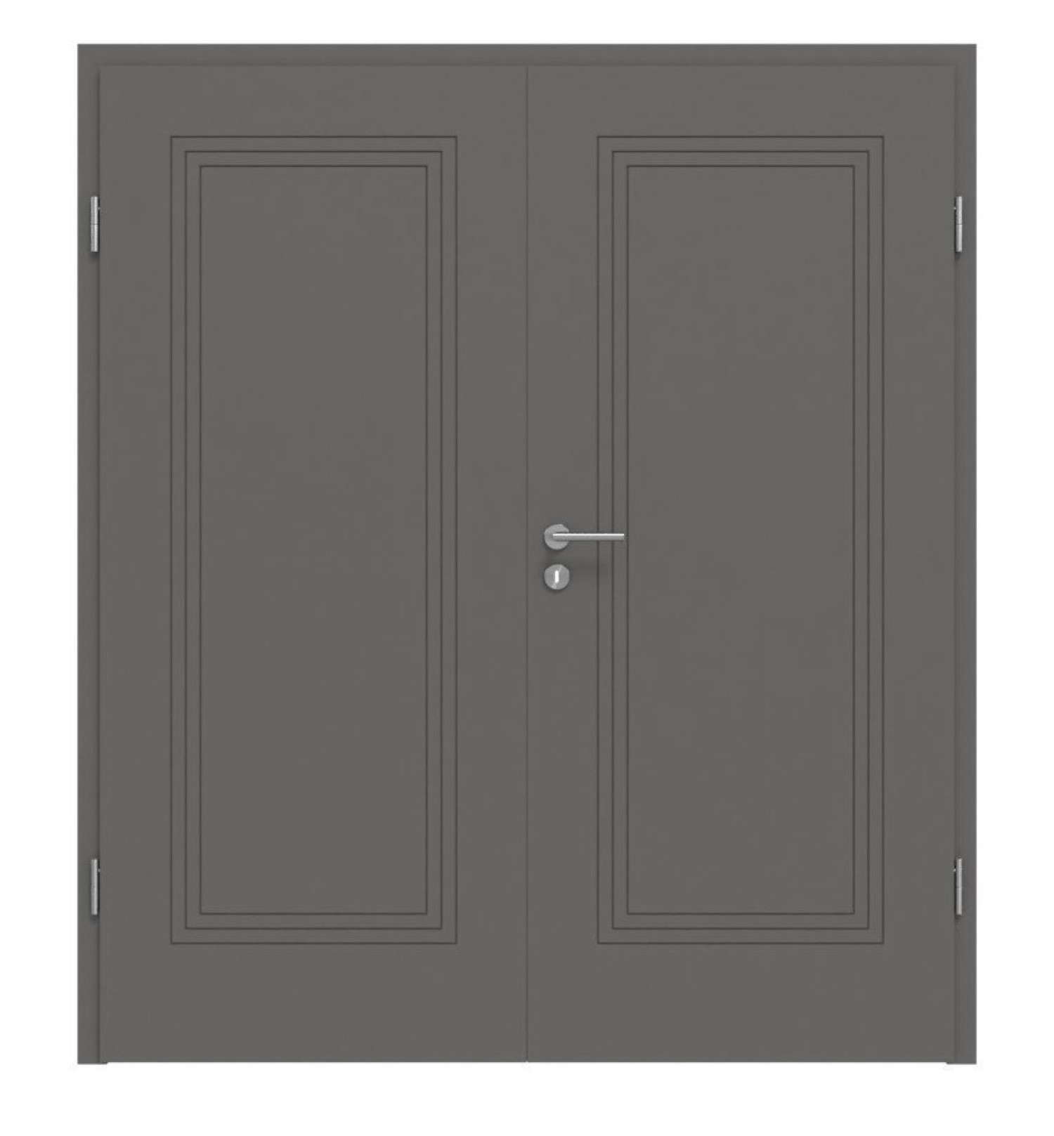 Widok frontowy drzwi podwójnych Huga Signum 21 Hygge szary RAL 7037 Lakier Concept z ościeżnicą