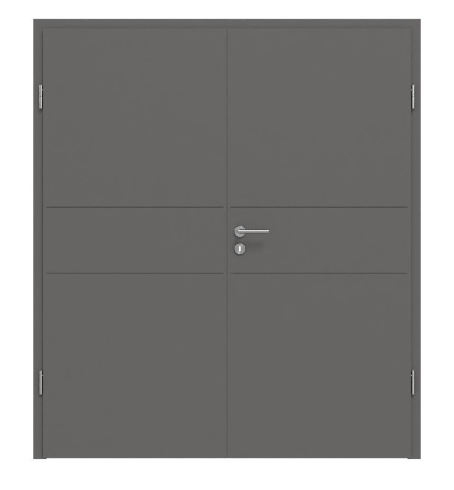 Widok frontowy drzwi podwójnych Huga Signum 29 Hygge szary RAL 7037 Lakier Concept z ościeżnicą