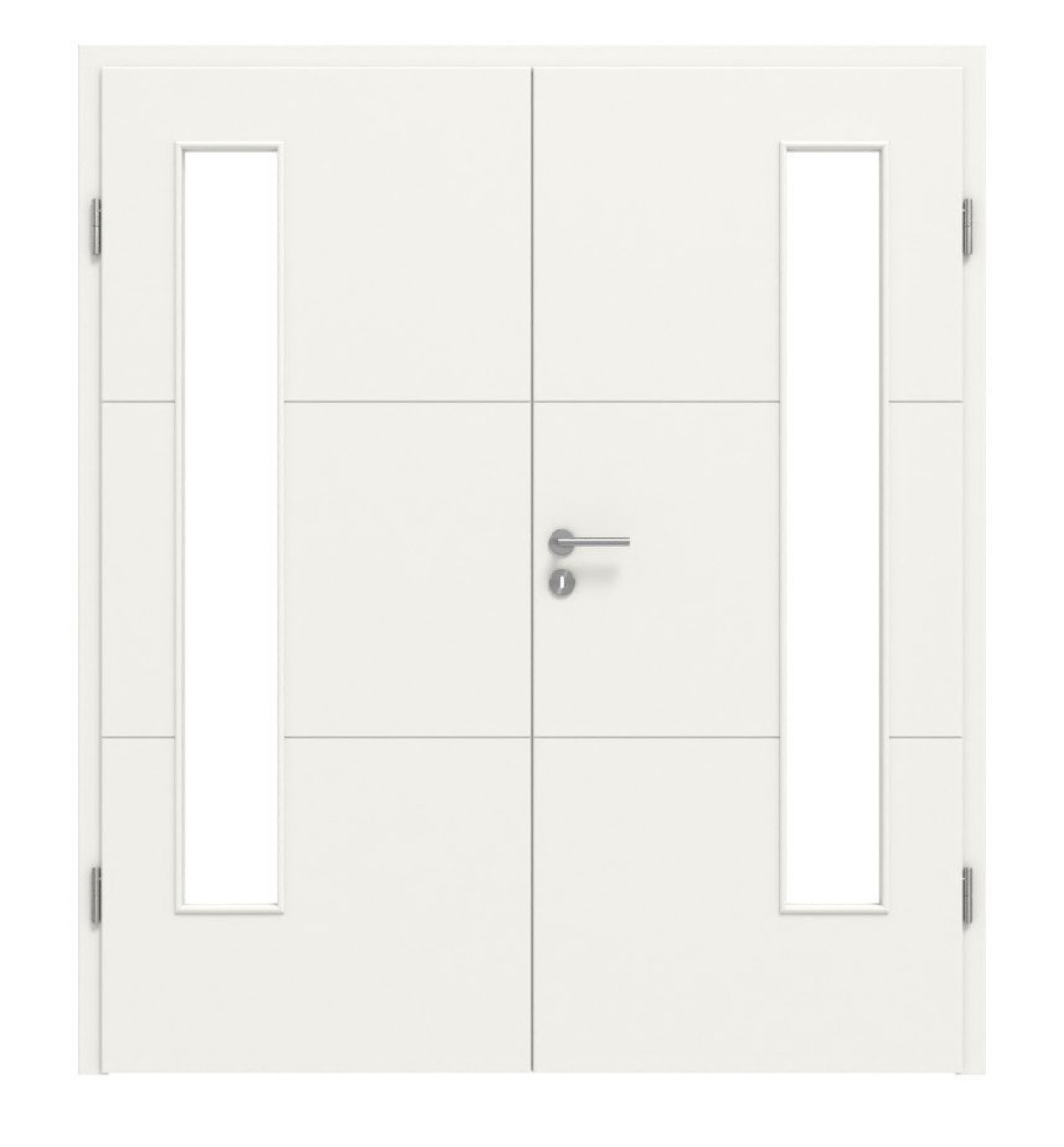 HÖRMANN drzwi dwuskrzydłowe Groove 31 biały lakier DesignLine z przeszkleniem LA 24 po stronie zawiasów z ościeżnicą