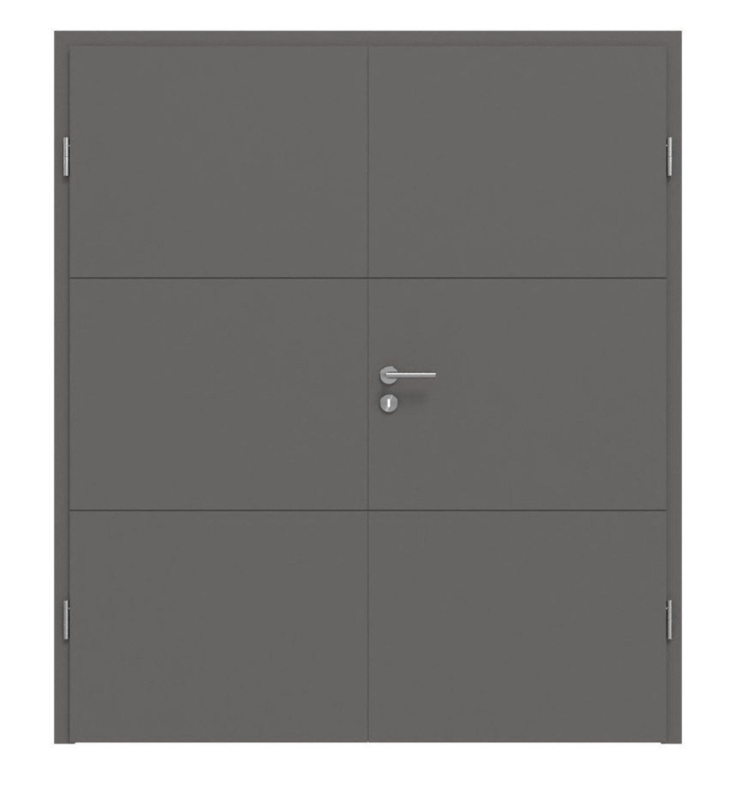 Widok frontowy drzwi podwójnych Huga Signum 31 Hygge szary RAL 7037 Lakier Concept z ościeżnicą