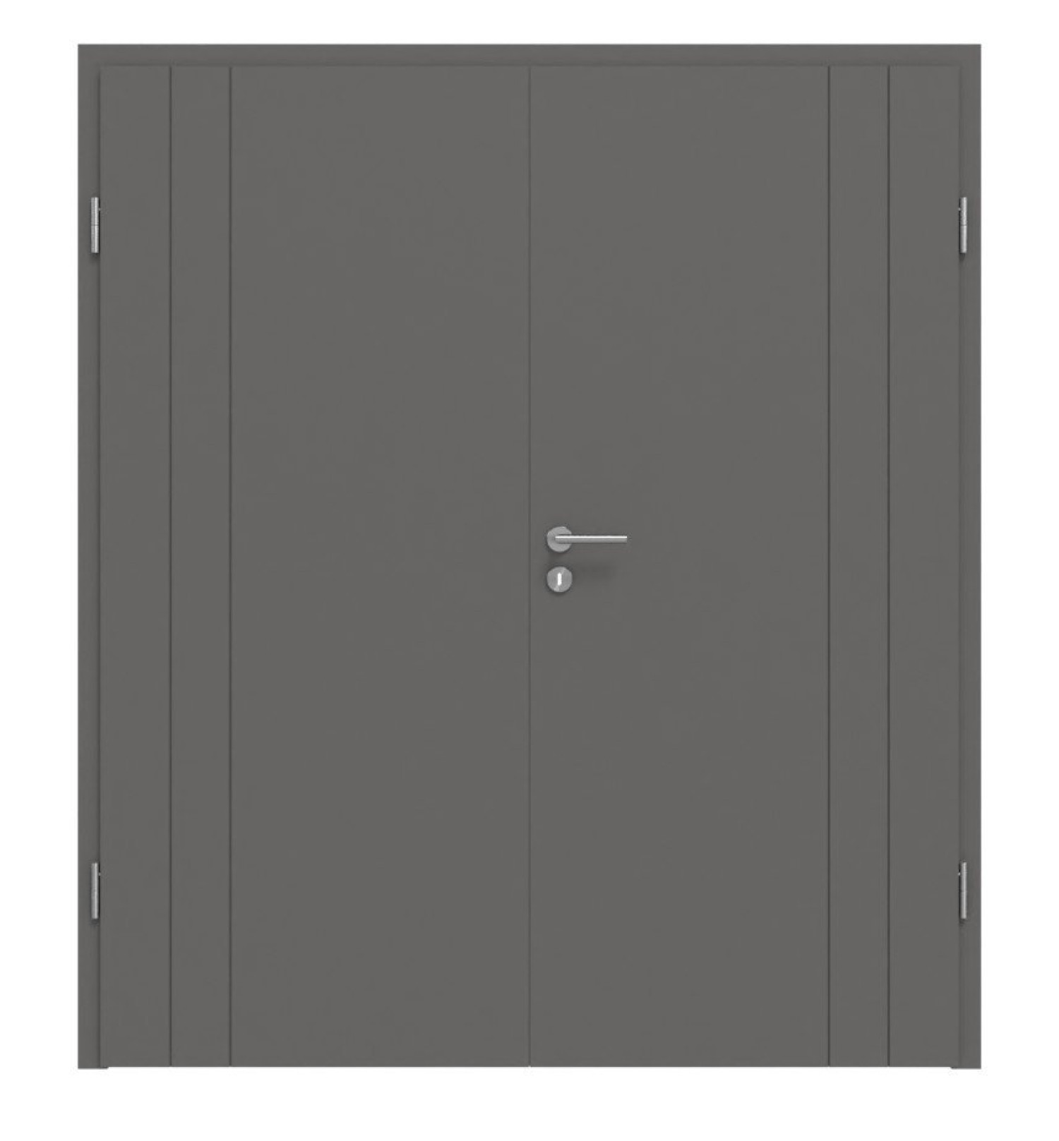 Widok frontowy drzwi podwójnych Huga Signum 39 Hygge szary RAL 7037 Lakier Concept z ościeżnicą