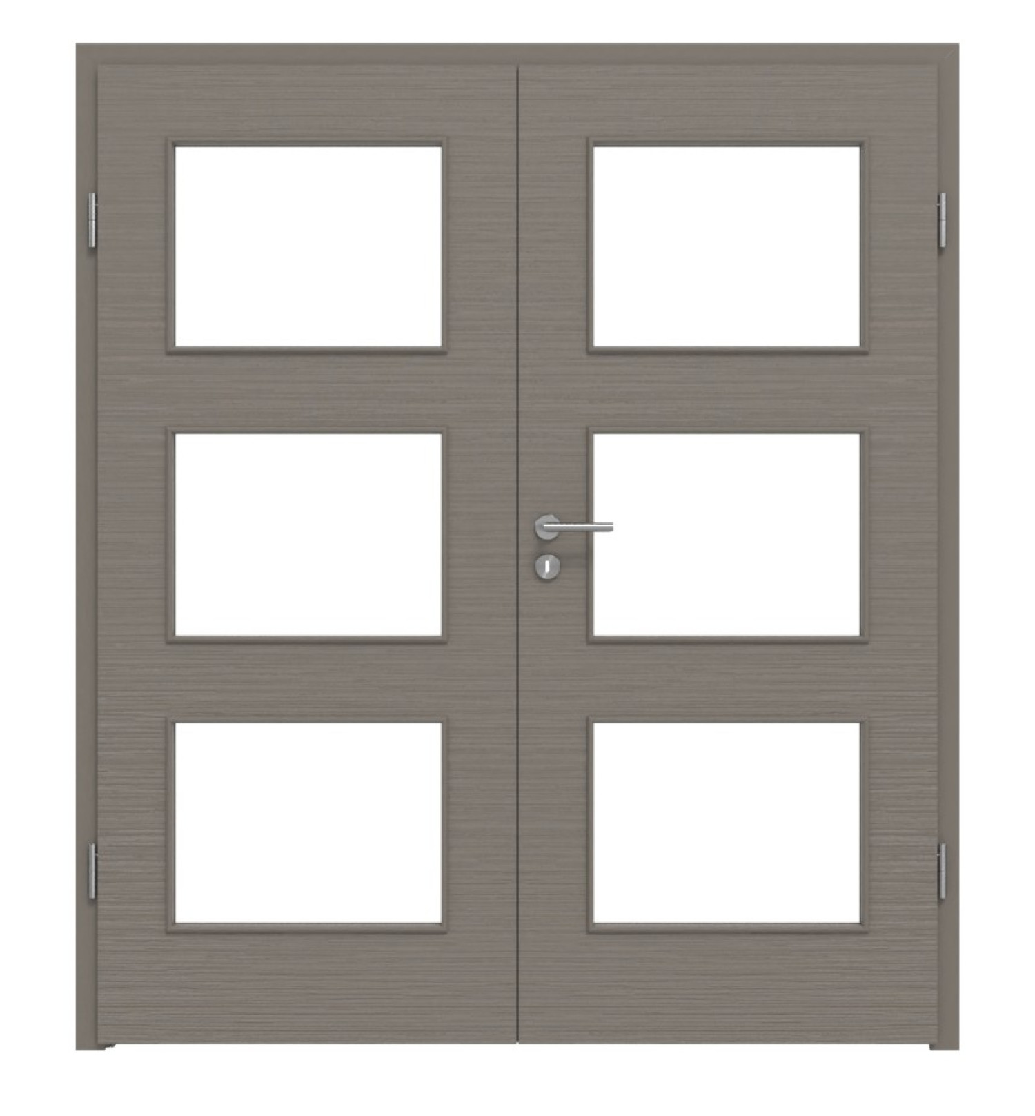 Widok frontowy drzwi podwójnych LEBO Brushed Taupe Lebosense z przeszkleniem LA 11 w komplecie z ościeżnicą