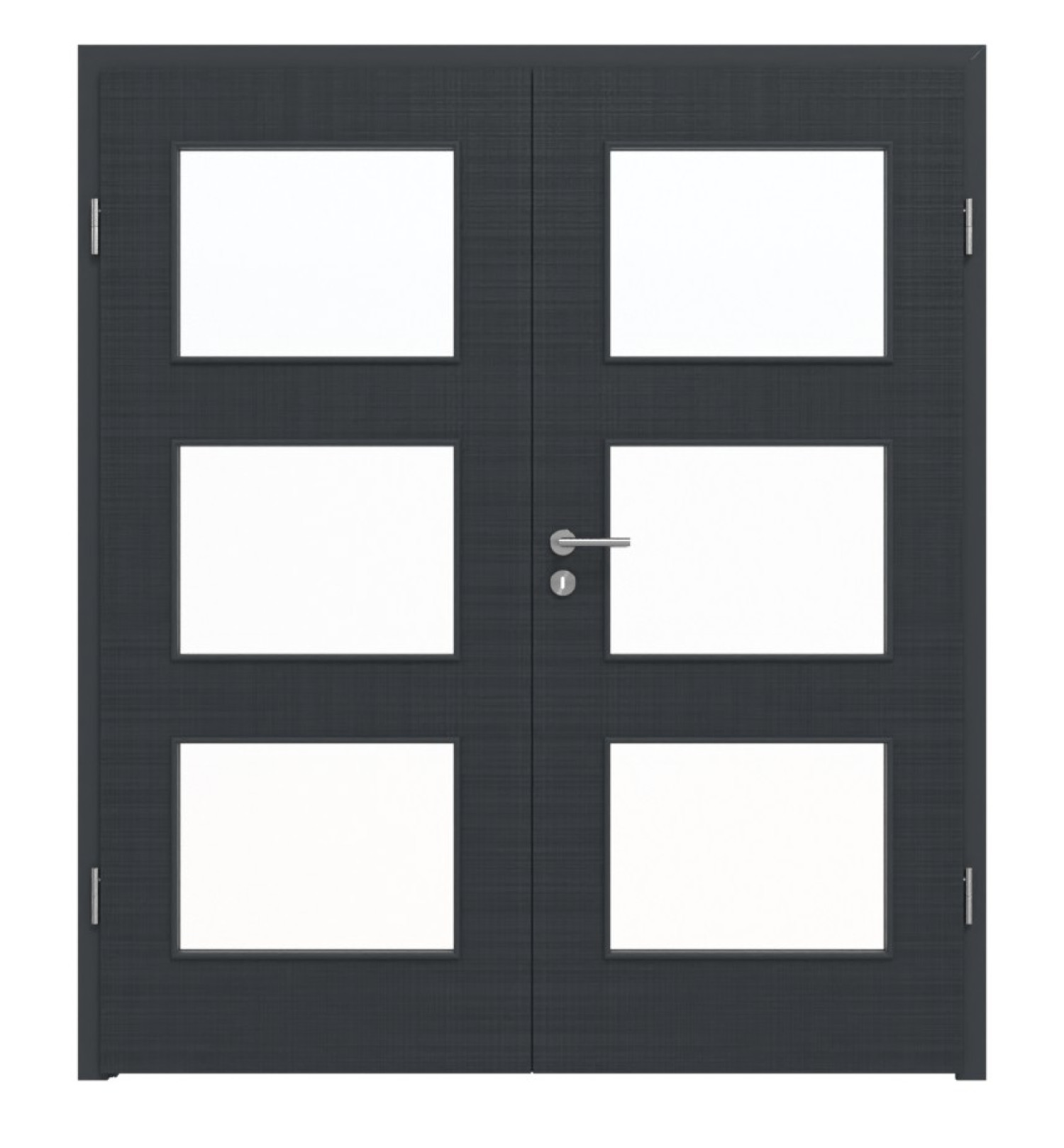 Widok frontowy drzwi podwójnych LEBO Textile Anthrazit podobnych do RAL 7016 Lebosense z przeszkleniem LA 11 w komplecie z ościeżnicą