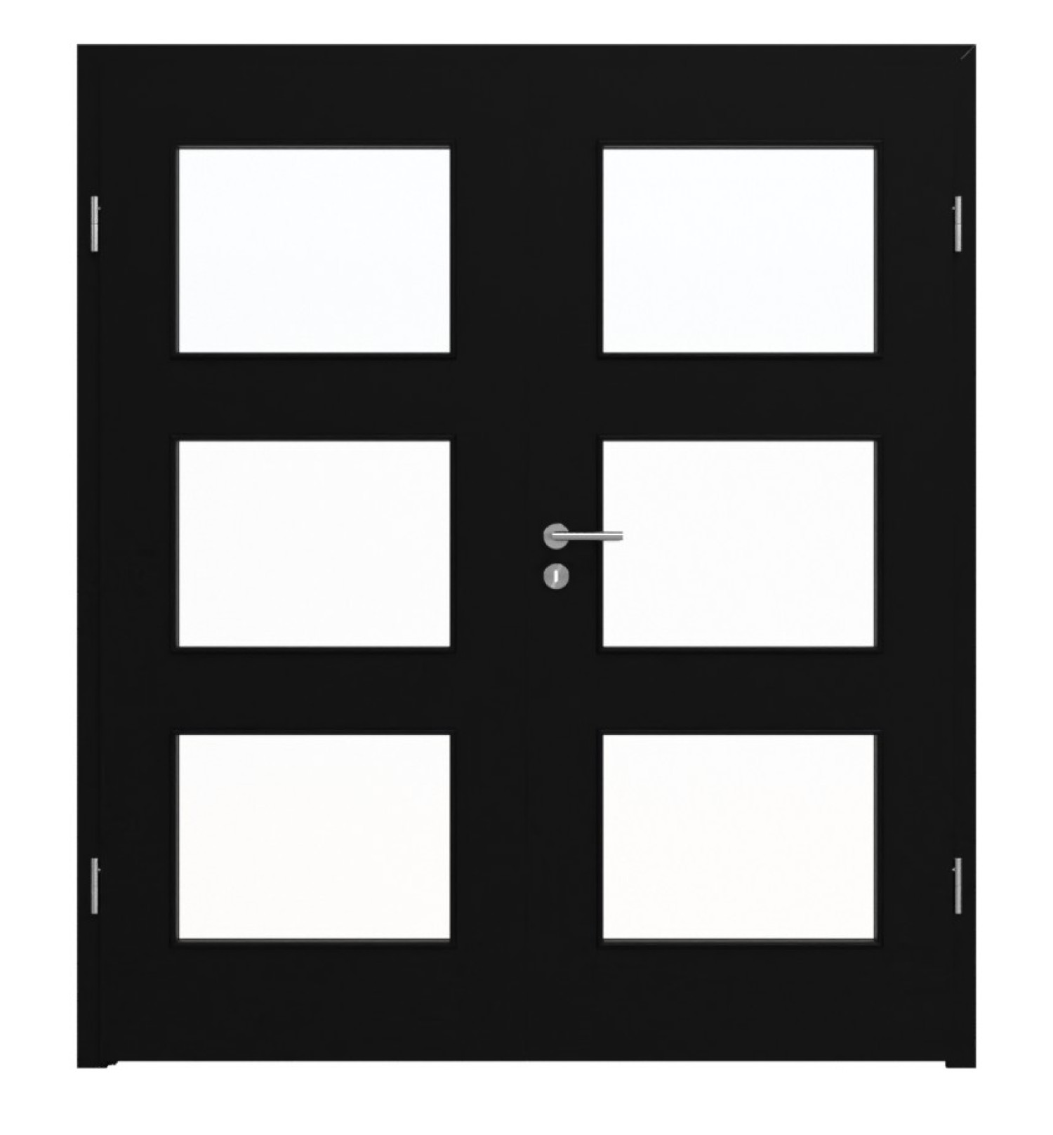 Widok frontowy drzwi podwójnych LEBO Ultramat Czarny podobny do RAL 9005 Lebosense z przeszkleniem LA 11 w komplecie z ościeżnicą