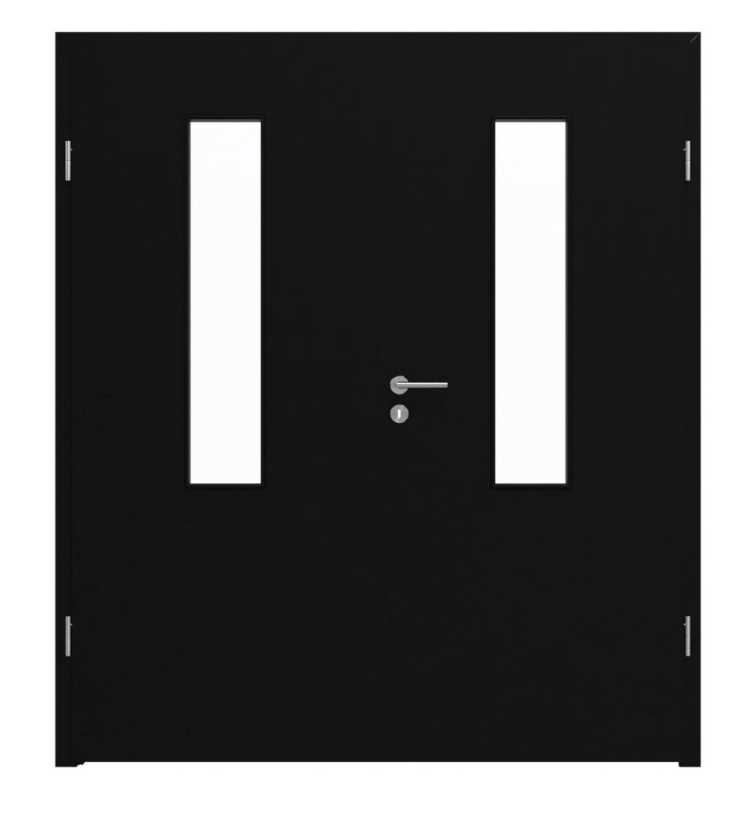 Widok frontowy drzwi podwójnych LEBO Ultramat Czarny podobny do RAL 9005 Lebosense z przeszkleniem LA 4 na środku, w tym ościeżnica