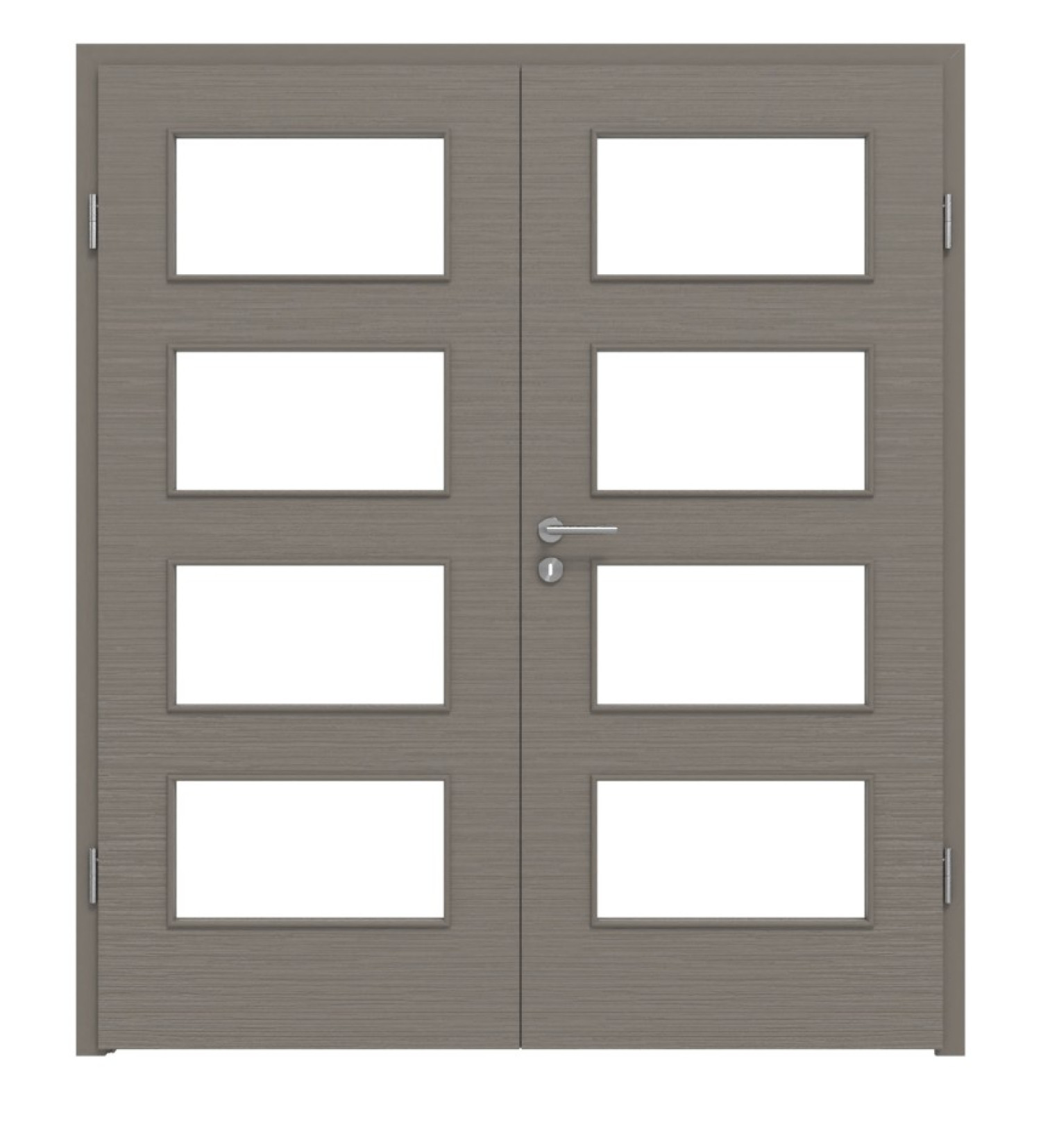 Widok frontowy drzwi podwójnych LEBO Brushed Taupe Lebosense z przeszkleniem LA 9 w komplecie z ościeżnicą