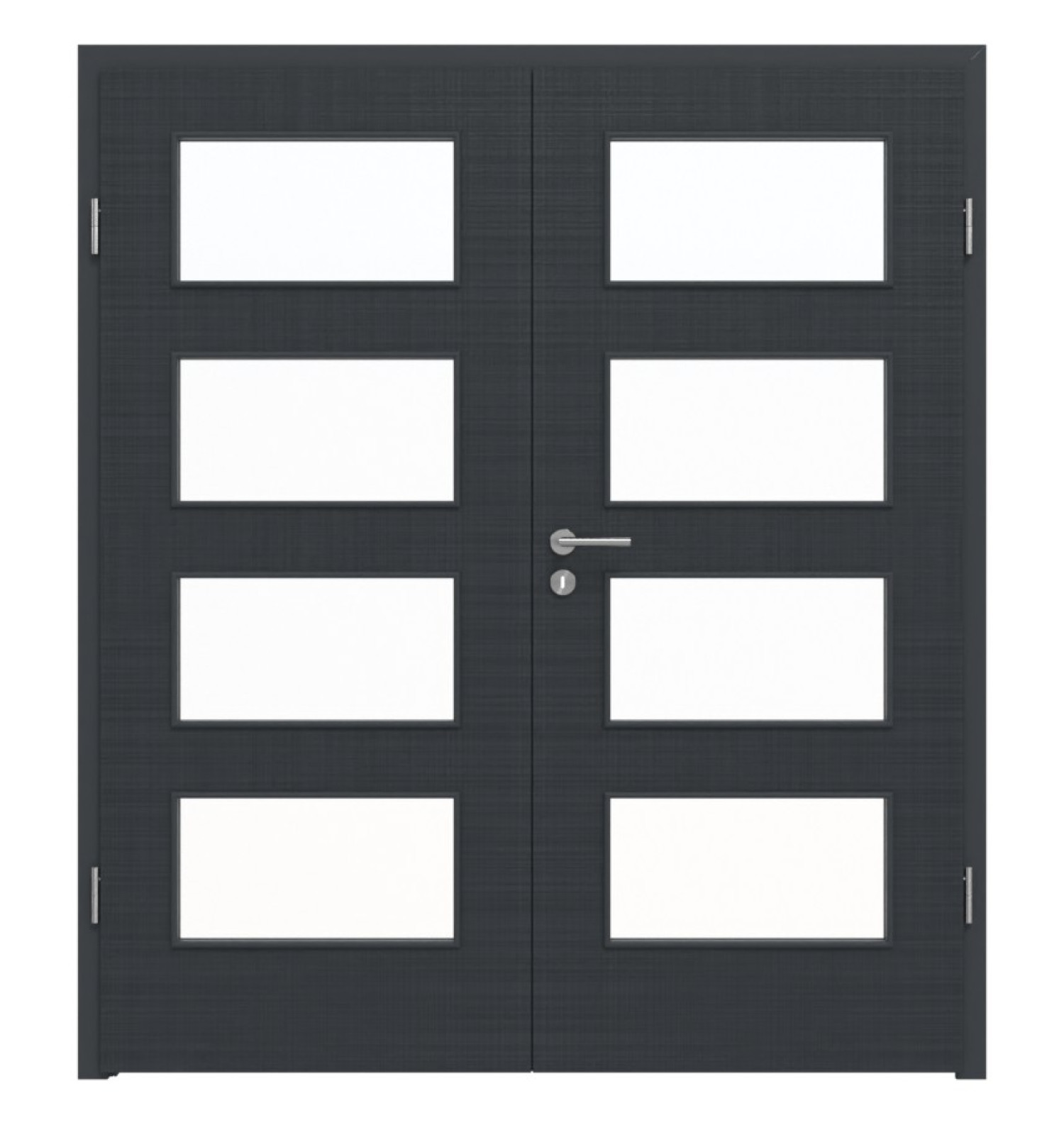 Widok z przodu drzwi podwójnych LEBO Textile Anthrazit podobnych do RAL 7016 Lebosense z przeszkleniem LA 9 w komplecie z ościeżnicą