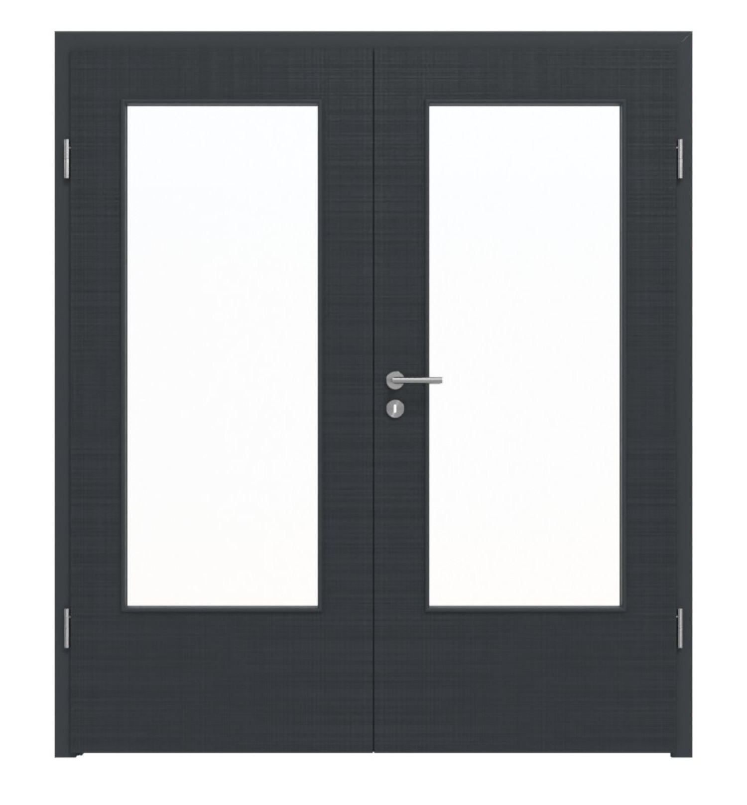 Widok frontowy drzwi podwójnych LEBO Cotton Like Anthrazit podobnych do RAL 7016 wersja z przeszkleniem LA-DIN w tym z ościeżnicą