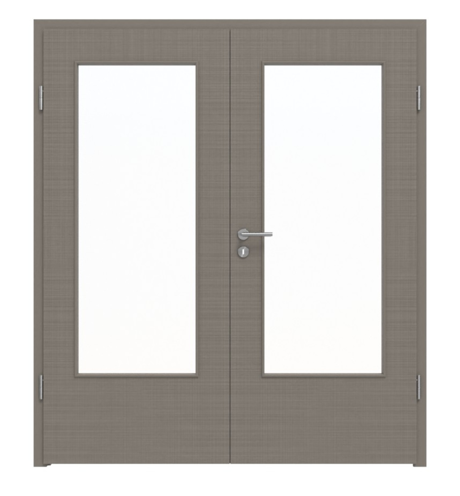 Widok frontowy drzwi podwójnych LEBO Textile Taupe Lebosense z przeszkleniem LA-DIN w komplecie z ościeżnicą