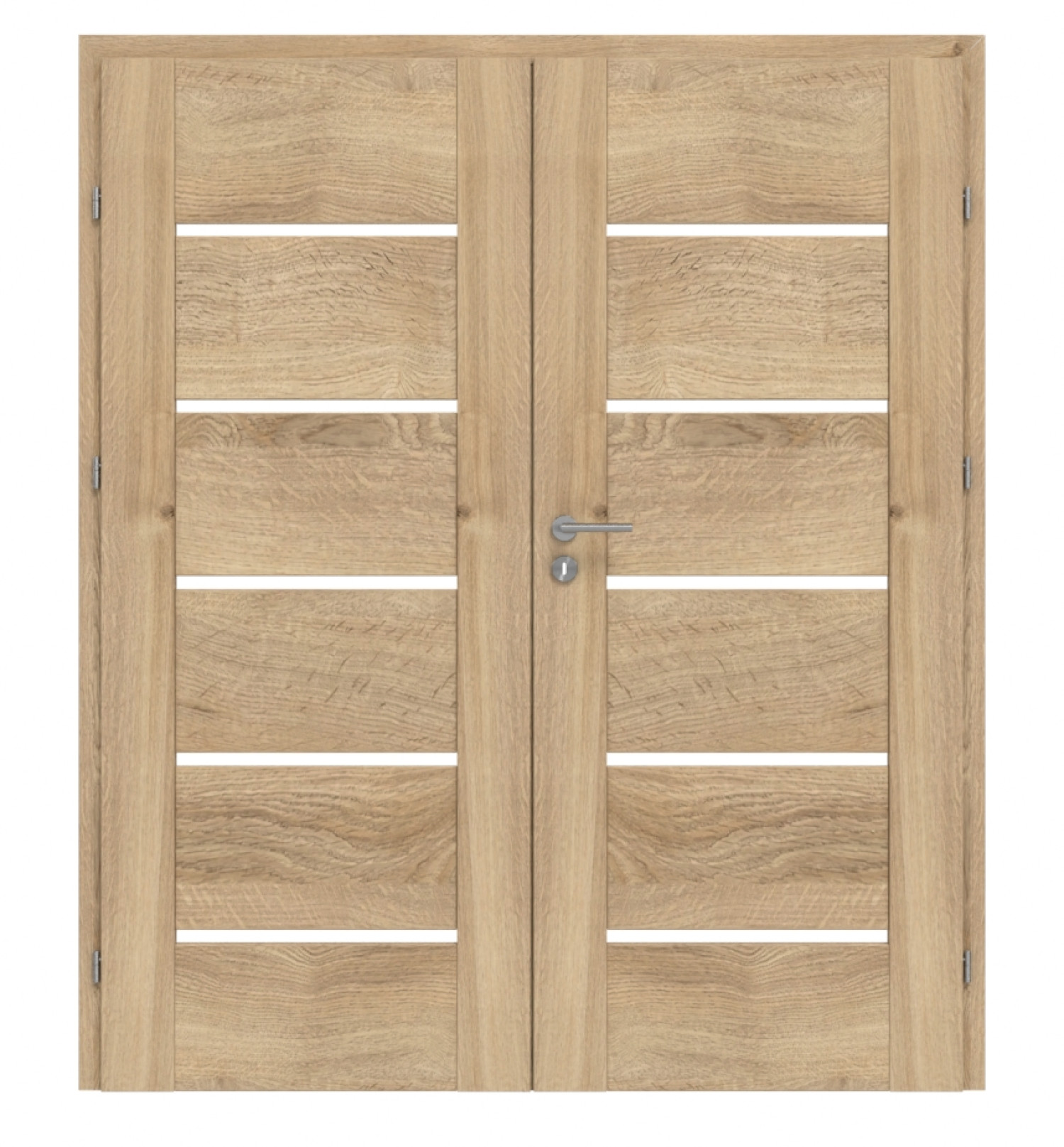 Widok frontowy drzwi podwójnych Nexo M3 Dąb Karlstadt Folia dekoracyjna z przeszkleniem i ościeżnicą